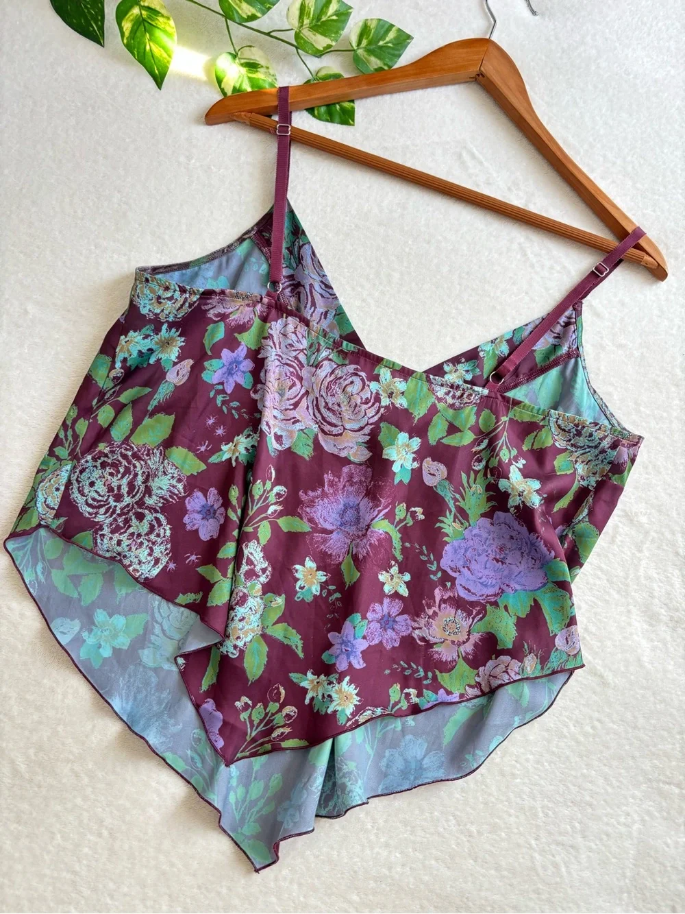 Free People | Women’s Intimately Floral Satin Cami in Burgundy L